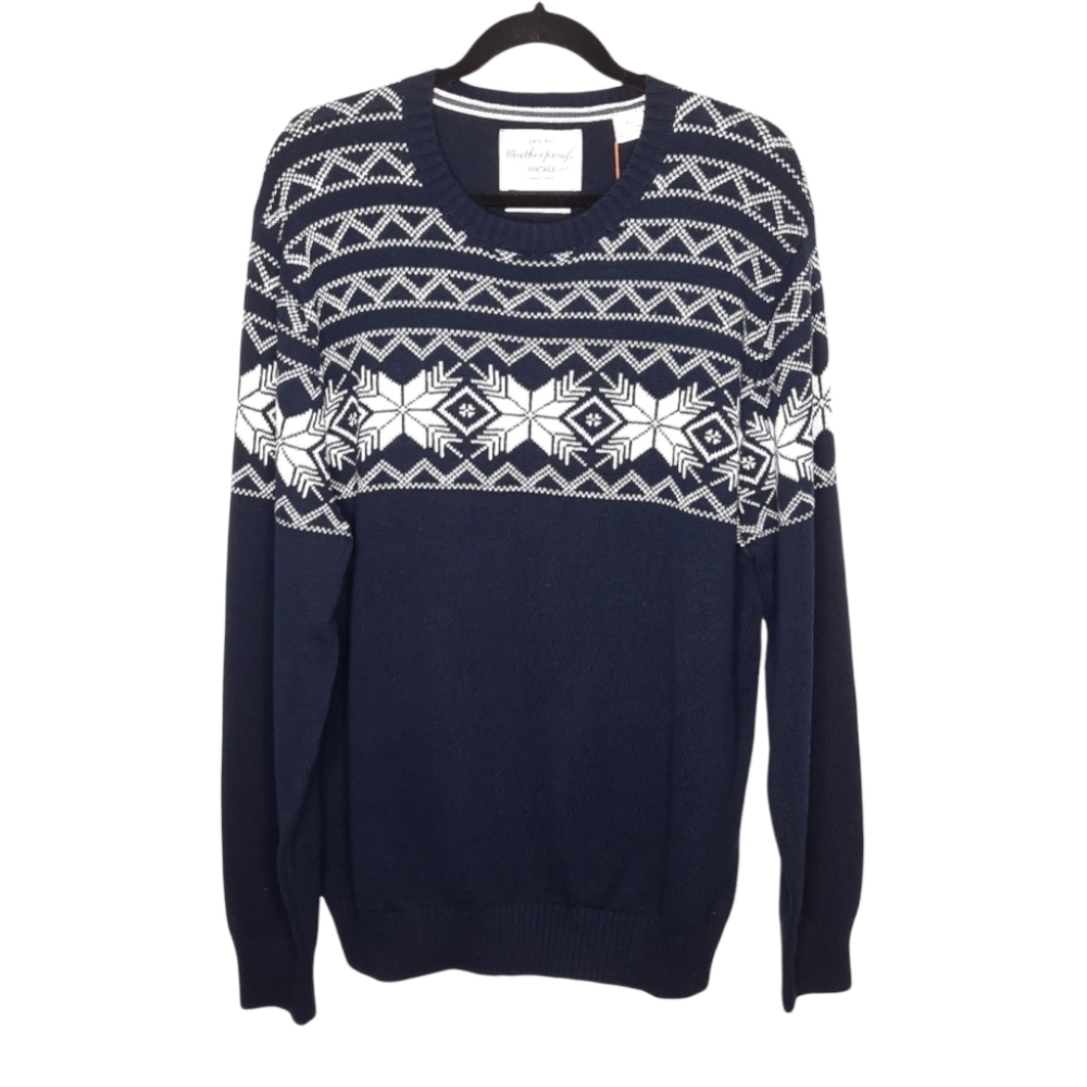 Weatherproof Men's Blue Fair Isle Snowflake Knit Crewneck Sweater New with Tags